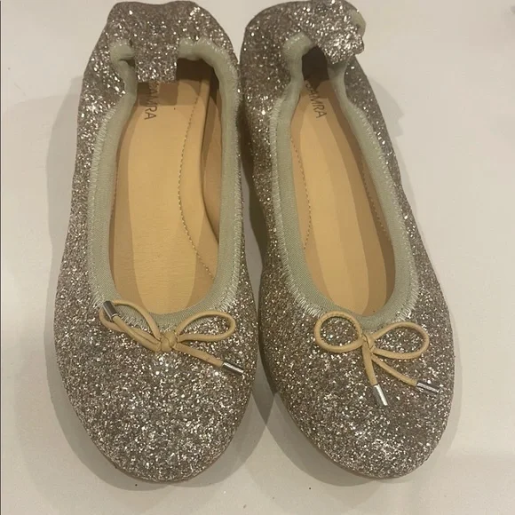 Yosi Samra Glitter Flats with Bow - Silver and Tan - Picture 4 of 4